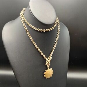 ✨ Sterling Silver 30" Chain Necklace w/ 1.5" Flower Pendant | Bold Toggle Clasp